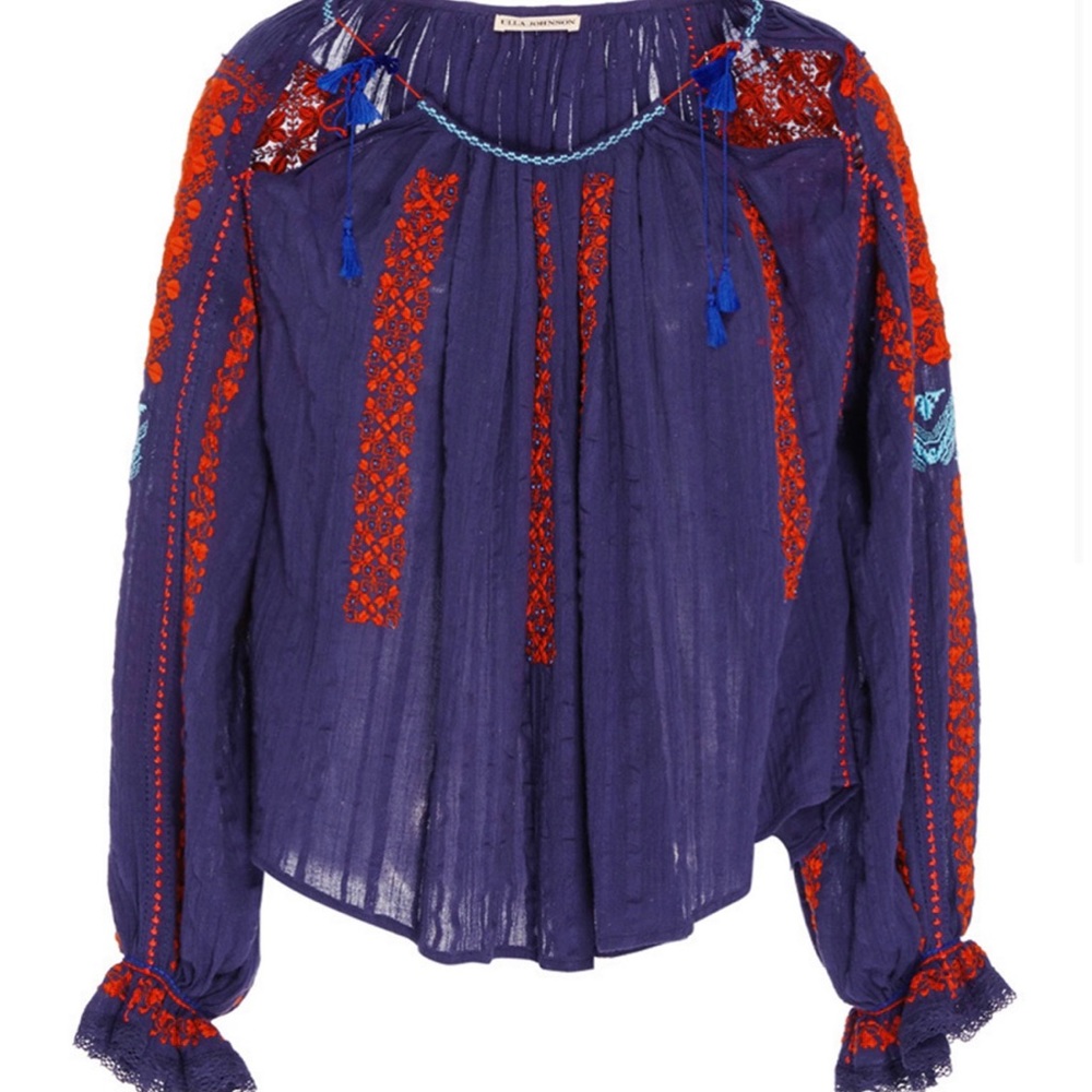 Ulla Johnson navy top with embroidery